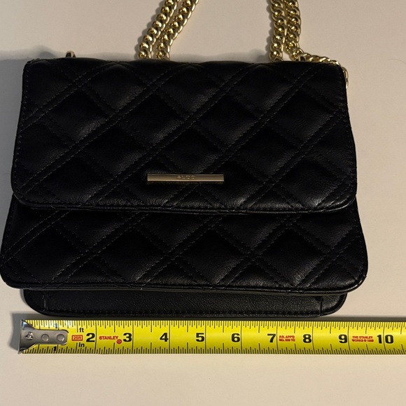 Aldo Black Quilted Crossbody Bag with Gold Chain - Picture 6 of 8